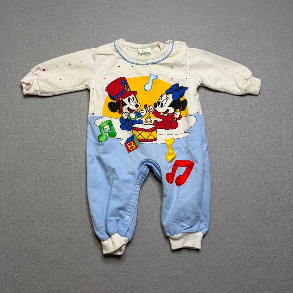 Disney Babies Romper Unisex 6/9 Months Blue Mickey Minnie Mouse Vintage 80s 1984